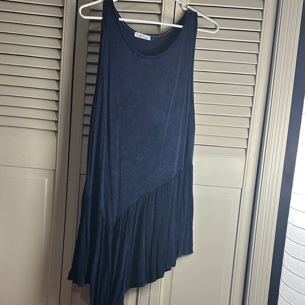 Navy Asymmetrical Butter soft bohemian style, Sleeveless Top, size medium, NWOT